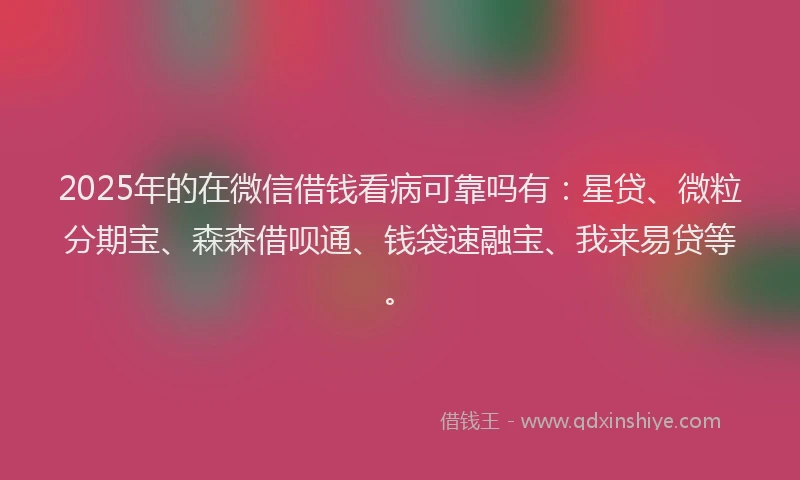 2025年的在微信借钱看病可靠吗有：星贷、微粒分期宝、森森借呗通、钱袋速融宝、我来易贷等。