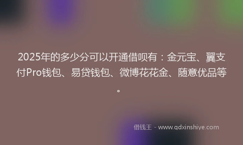 2025年的多少分可以开通借呗有:金元宝、翼支付Pro钱包、易贷钱包、微博花花金、随意优品等。