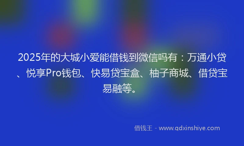 2025年的大城小爱能借钱到微信吗有：万通小贷、悦享Pro钱包、快易贷宝盒、柚子商城、借贷宝易融等。