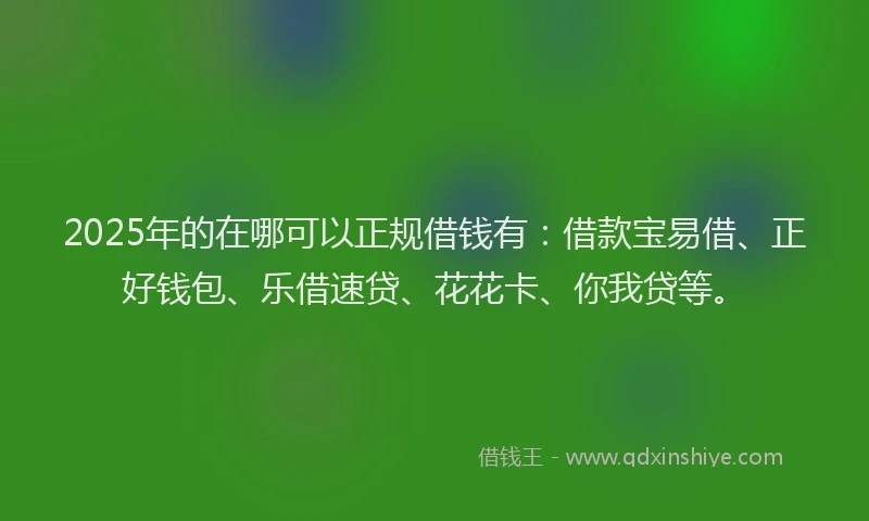 2025年的在哪可以正规借钱有：借款宝易借、正好钱包、乐借速贷、花花卡、你我贷等。