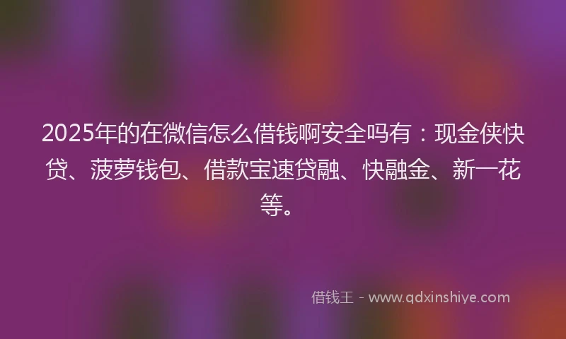 2025年的在微信怎么借钱啊安全吗有：现金侠快贷、菠萝钱包、借款宝速贷融、快融金、新一花等。