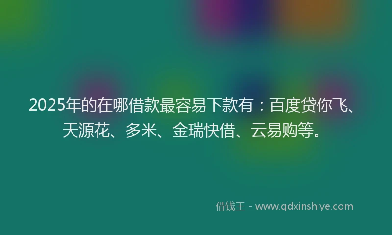 2025年的在哪借款最容易下款有：百度贷你飞、天源花、多米、金瑞快借、云易购等。