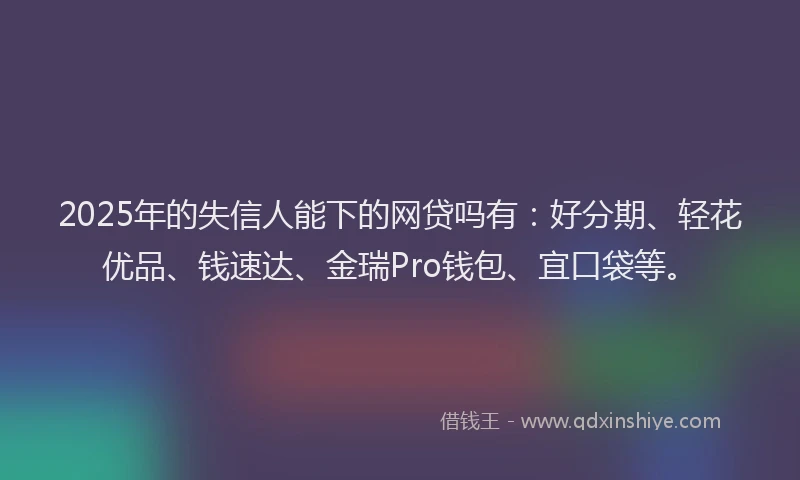 2025年的失信人能下的网贷吗有：好分期、轻花优品、钱速达、金瑞Pro钱包、宜口袋等。