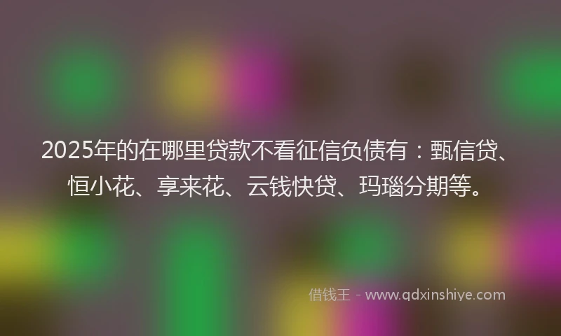 2025年的在哪里贷款不看征信负债有：甄信贷、恒小花、享来花、云钱快贷、玛瑙分期等。