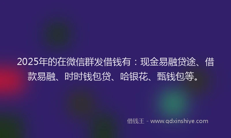 2025年的在微信群发借钱有：现金易融贷途、借款易融、时时钱包贷、哈银花、甄钱包等。