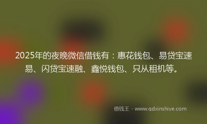 2025年的夜晚微信借钱有：惠花钱包、易贷宝速易、闪贷宝速融、鑫悦钱包、只从租机等。