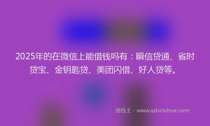 2025年的在微信上能借钱吗有：瞬信贷通、省时贷宝、金钥匙贷、美团闪借、好人贷等。