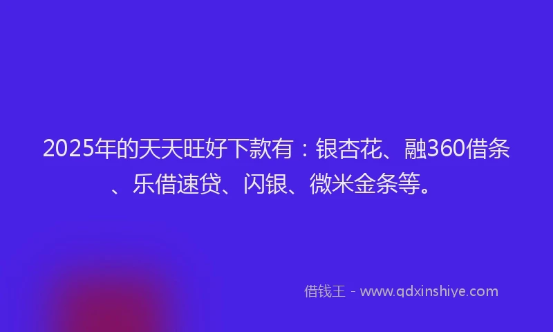 2025年的天天旺好下款有:银杏花、融360借条、乐借速贷、闪银、微米金条等。