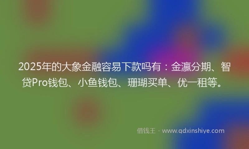 2025年的大象金融容易下款吗有：金瀛分期、智贷Pro钱包、小鱼钱包、珊瑚买单、优一租等。