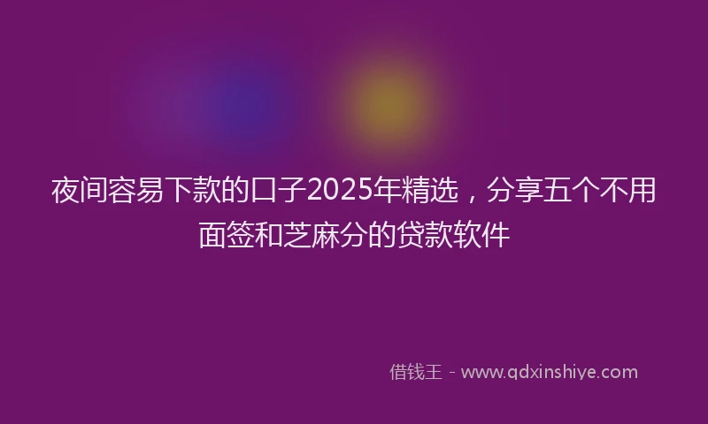 夜间容易下款的口子2025年精选，分享五个不用面签和芝麻分的贷款软件