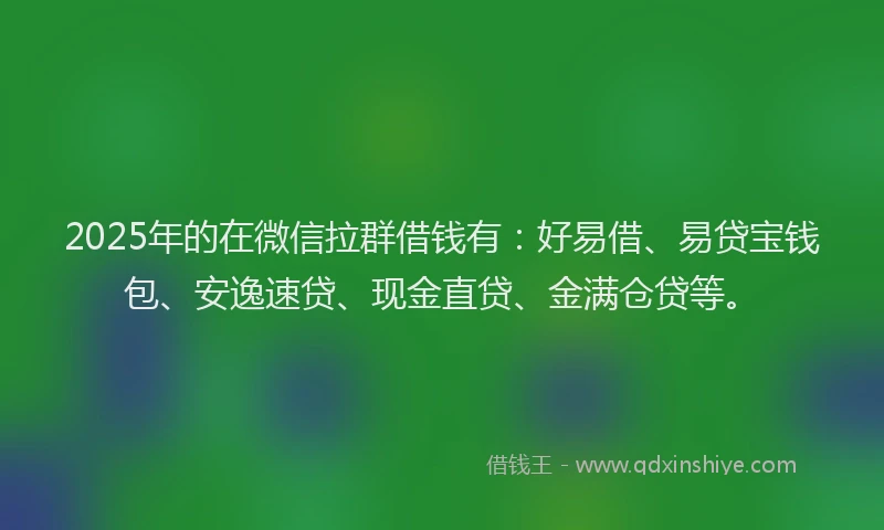 2025年的在微信拉群借钱有：好易借、易贷宝钱包、安逸速贷、现金直贷、金满仓贷等。