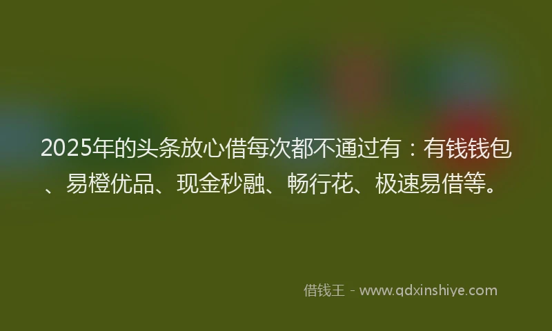 2025年的头条放心借每次都不通过有：有钱钱包、易橙优品、现金秒融、畅行花、极速易借等。