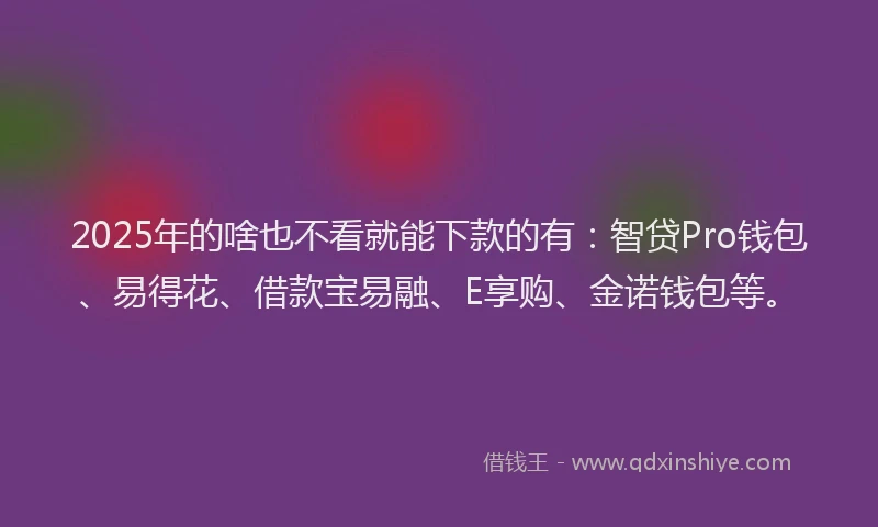 2025年的啥也不看就能下款的有：智贷Pro钱包、易得花、借款宝易融、E享购、金诺钱包等。