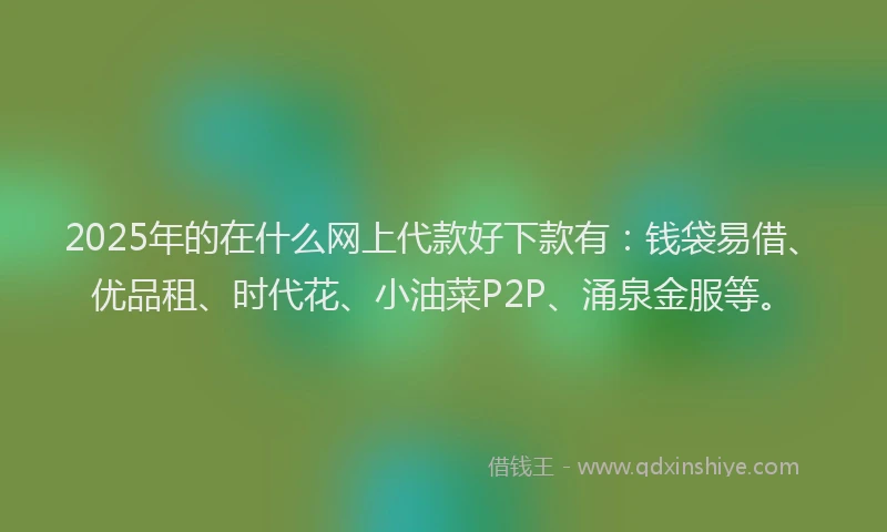 2025年的在什么网上代款好下款有：钱袋易借、优品租、时代花、小油菜P2P、涌泉金服等。
