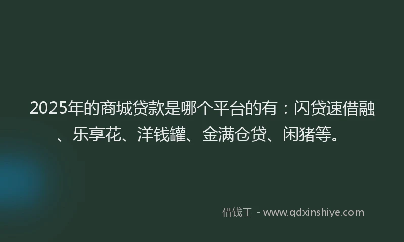 2025年的商城贷款是哪个平台的有：闪贷速借融、乐享花、洋钱罐、金满仓贷、闲猪等。