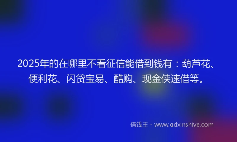 2025年的在哪里不看征信能借到钱有：葫芦花、便利花、闪贷宝易、酷购、现金侠速借等。