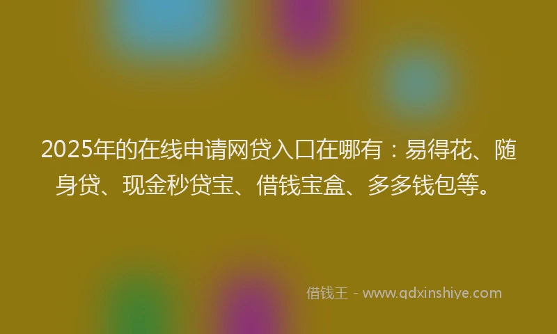 2025年的在线申请网贷入口在哪有：易得花、随身贷、现金秒贷宝、借钱宝盒、多多钱包等。