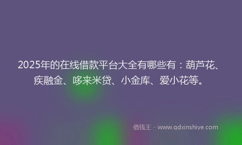 2025年的在线借款平台大全有哪些有：葫芦花、疾融金、哆来米贷、小金库、爱小花等。