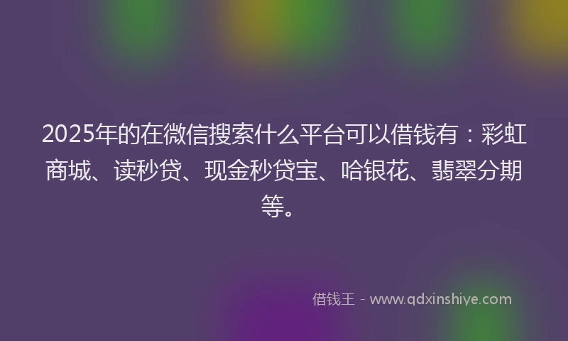 2025年的在微信搜索什么平台可以借钱有：彩虹商城、读秒贷、现金秒贷宝、哈银花、翡翠分期等。