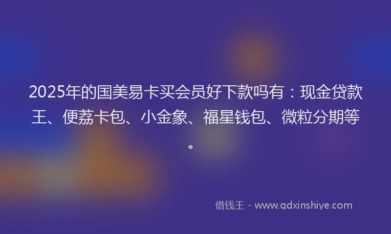 2025年的国美易卡买会员好下款吗有：现金贷款王、便荔卡包、小金象、福星钱包、微粒分期等。