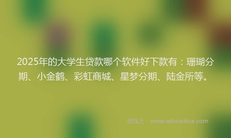 2025年的大学生贷款哪个软件好下款有：珊瑚分期、小金鹤、彩虹商城、星梦分期、陆金所等。