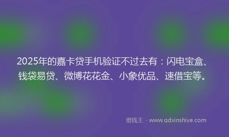 2025年的嘉卡贷手机验证不过去有：闪电宝盒、钱袋易贷、微博花花金、小象优品、速借宝等。