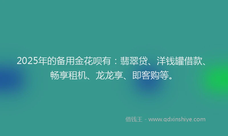 2025年的备用金花呗有：翡翠贷、洋钱罐借款、畅享租机、龙龙享、即客购等。
