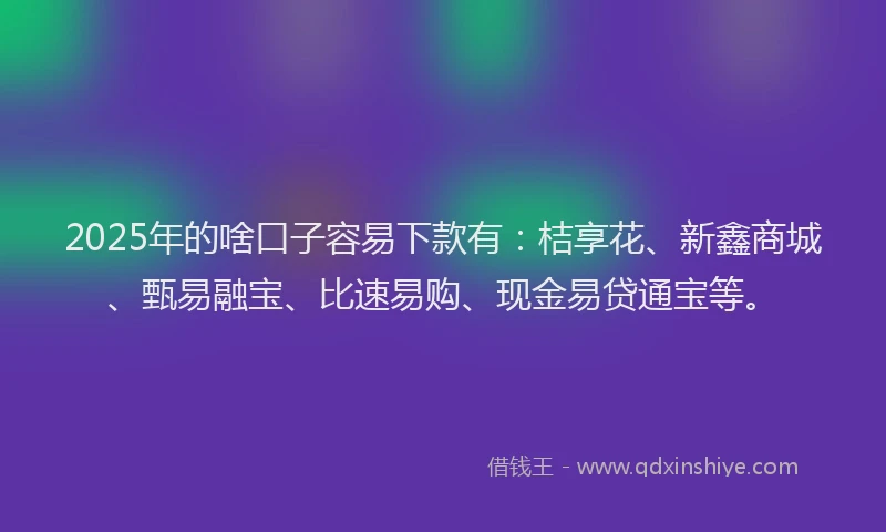 2025年的啥口子容易下款有：桔享花、新鑫商城、甄易融宝、比速易购、现金易贷通宝等。