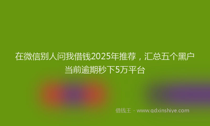 在微信别人问我借钱2025年推荐，汇总五个黑户当前逾期秒下5万平台