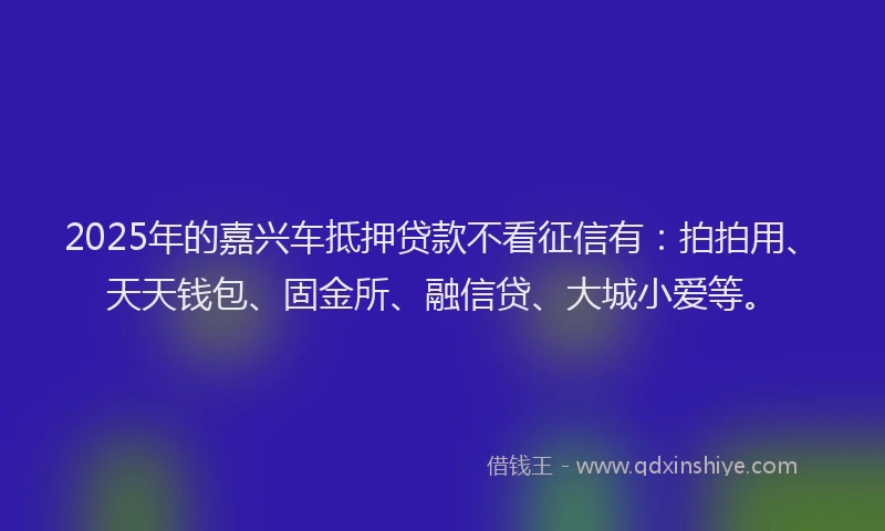 2025年的嘉兴车抵押贷款不看征信有：拍拍用、天天钱包、固金所、融信贷、大城小爱等。