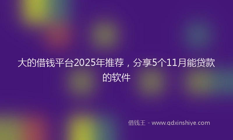 大的借钱平台2025年推荐，分享5个11月能贷款的软件