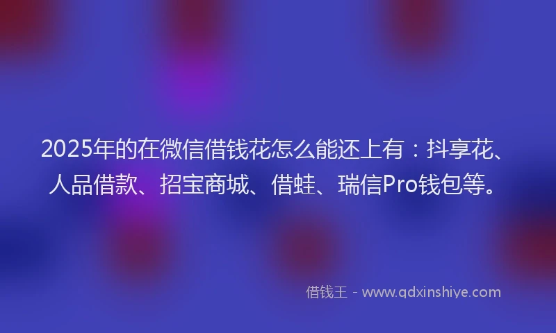 2025年的在微信借钱花怎么能还上有：抖享花、人品借款、招宝商城、借蛙、瑞信Pro钱包等。