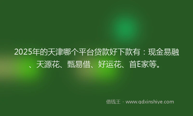 2025年的天津哪个平台贷款好下款有：现金易融、天源花、甄易借、好运花、首E家等。