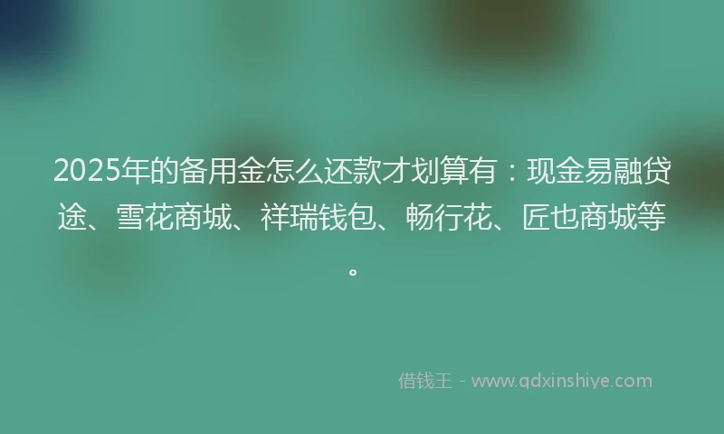 2025年的备用金怎么还款才划算有：现金易融贷途、雪花商城、祥瑞钱包、畅行花、匠也商城等。