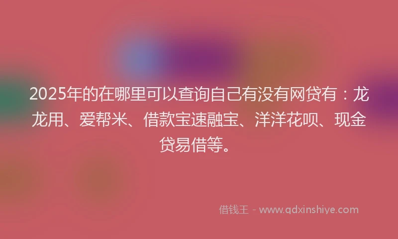 2025年的在哪里可以查询自己有没有网贷有：龙龙用、爱帮米、借款宝速融宝、洋洋花呗、现金贷易借等。