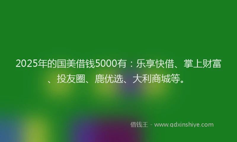 2025年的国美借钱5000有：乐享快借、掌上财富、投友圈、鹿优选、大利商城等。