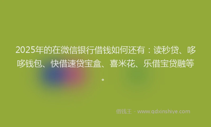 2025年的在微信银行借钱如何还有:读秒贷、哆哆钱包、快借速贷宝盒、喜米花、乐借宝贷融等。