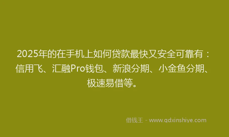 2025年的在手机上如何贷款最快又安全可靠有：信用飞、汇融Pro钱包、新浪分期、小金鱼分期、极速易借等。