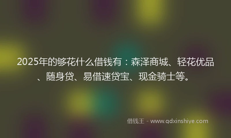 2025年的够花什么借钱有：森泽商城、轻花优品、随身贷、易借速贷宝、现金骑士等。