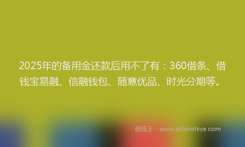 2025年的备用金还款后用不了有:360借条、借钱宝易融、信融钱包、随意优品、时光分期等。