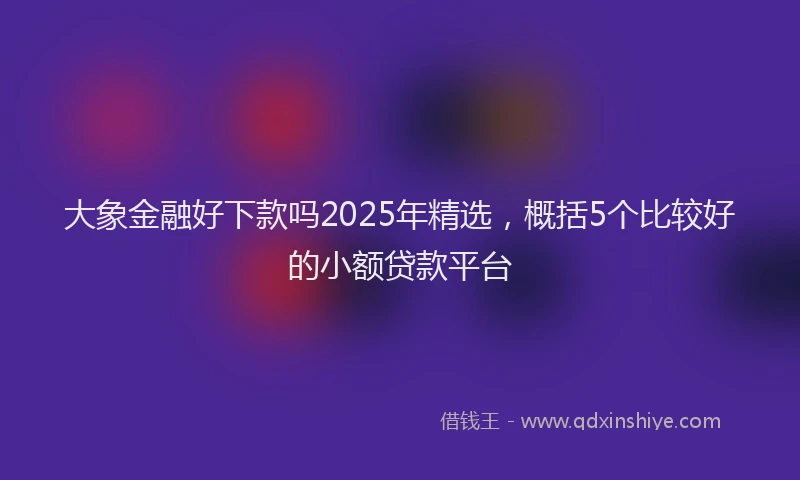 大象金融好下款吗2025年精选，概括5个比较好的小额贷款平台