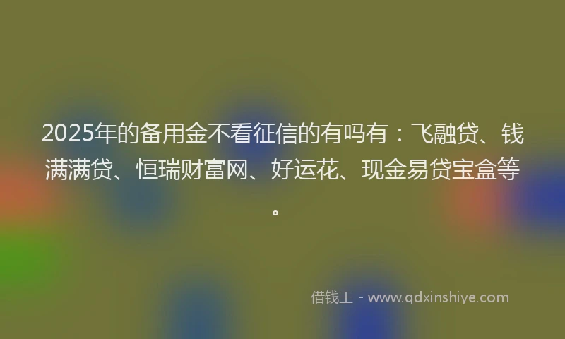 2025年的备用金不看征信的有吗有：飞融贷、钱满满贷、恒瑞财富网、好运花、现金易贷宝盒等。