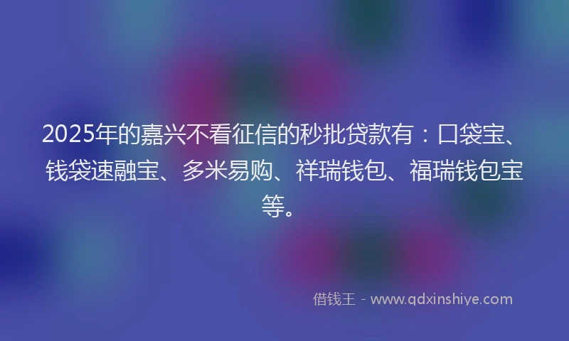 2025年的嘉兴不看征信的秒批贷款有：口袋宝、钱袋速融宝、多米易购、祥瑞钱包、福瑞钱包宝等。