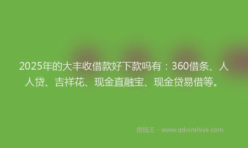 2025年的大丰收借款好下款吗有：360借条、人人贷、吉祥花、现金直融宝、现金贷易借等。