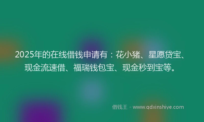 2025年的在线借钱申请有：花小猪、星愿贷宝、现金流速借、福瑞钱包宝、现金秒到宝等。