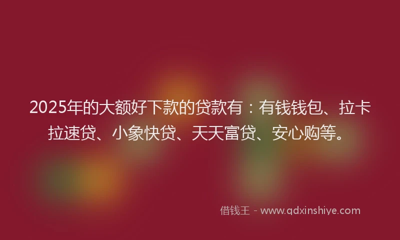 2025年的大额好下款的贷款有：有钱钱包、拉卡拉速贷、小象快贷、天天富贷、安心购等。