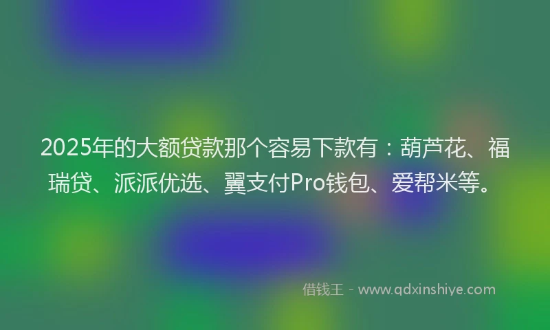 2025年的大额贷款那个容易下款有：葫芦花、福瑞贷、派派优选、翼支付Pro钱包、爱帮米等。