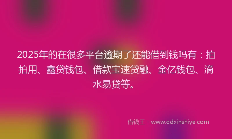 2025年的在很多平台逾期了还能借到钱吗有：拍拍用、鑫贷钱包、借款宝速贷融、金亿钱包、滴水易贷等。