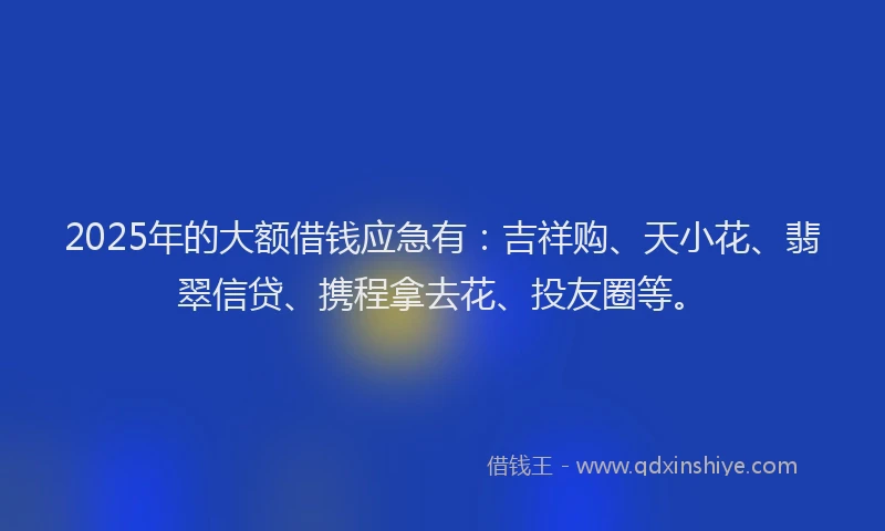2025年的大额借钱应急有：吉祥购、天小花、翡翠信贷、携程拿去花、投友圈等。