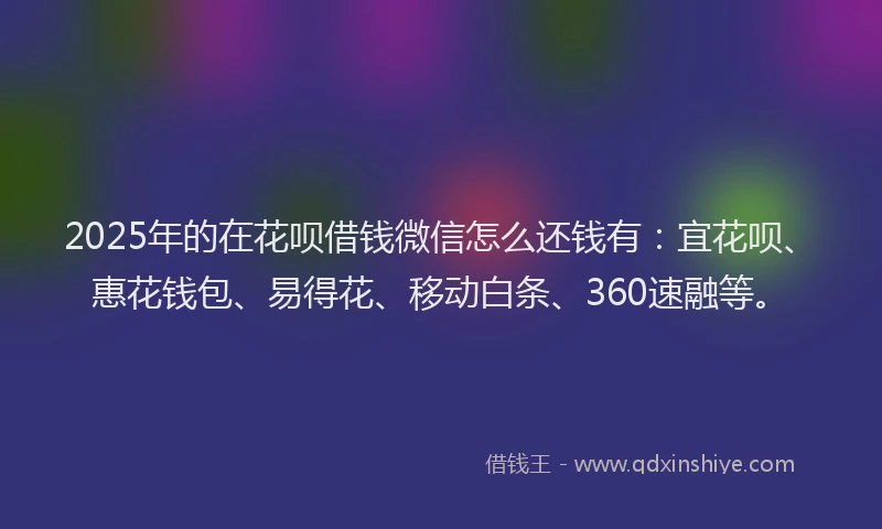 2025年的在花呗借钱微信怎么还钱有：宜花呗、惠花钱包、易得花、移动白条、360速融等。